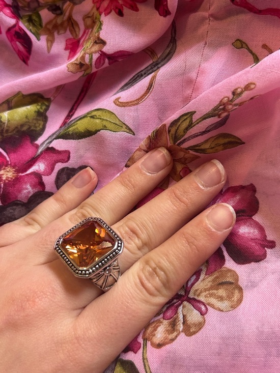 Jewelry - Amber Gemstone Silver Tone Statement Chunky Ring Turkish Ottoman